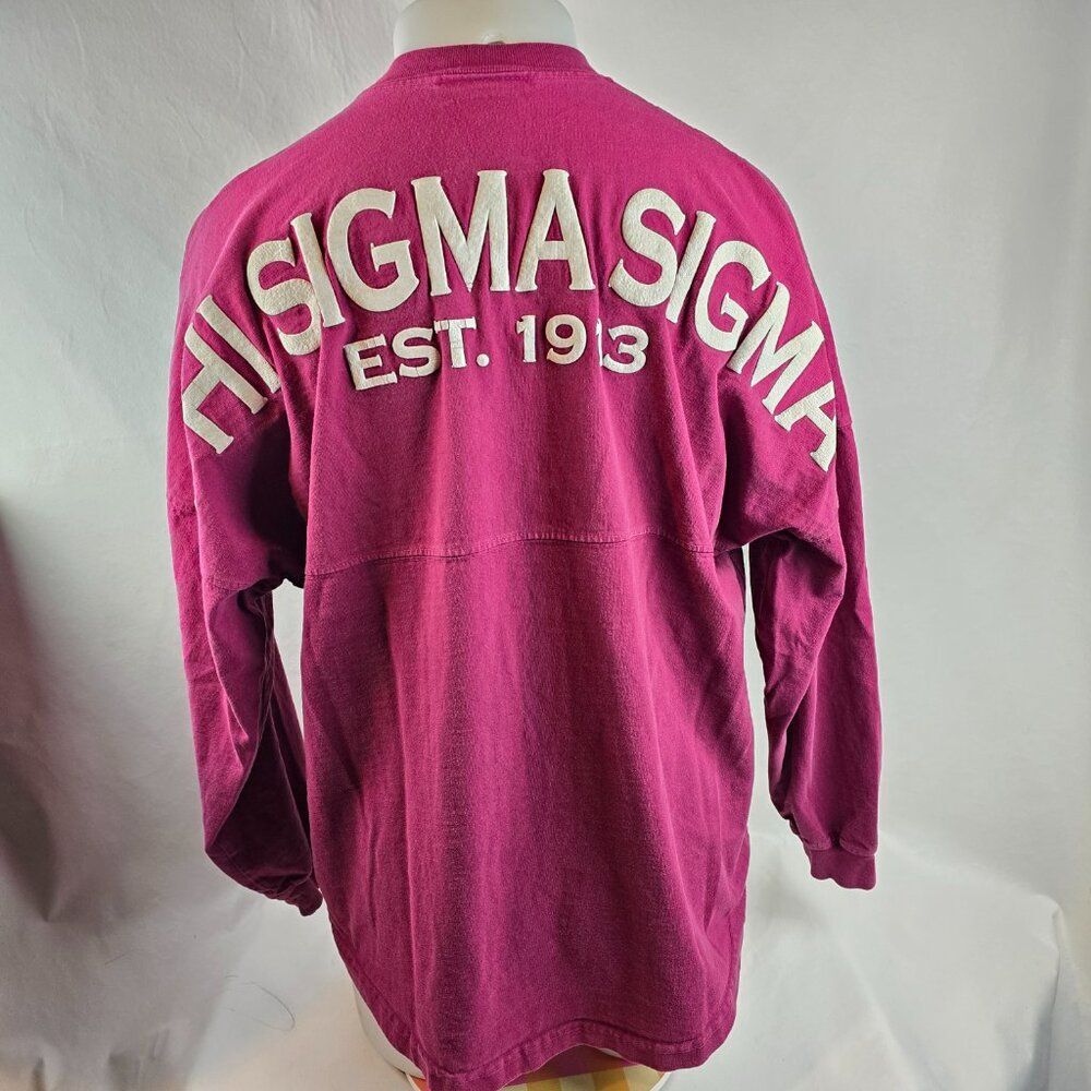 Phi Sigma Sigma T Shirt Womens Medium Red Spirit Jersey Oversized Sorority L/S